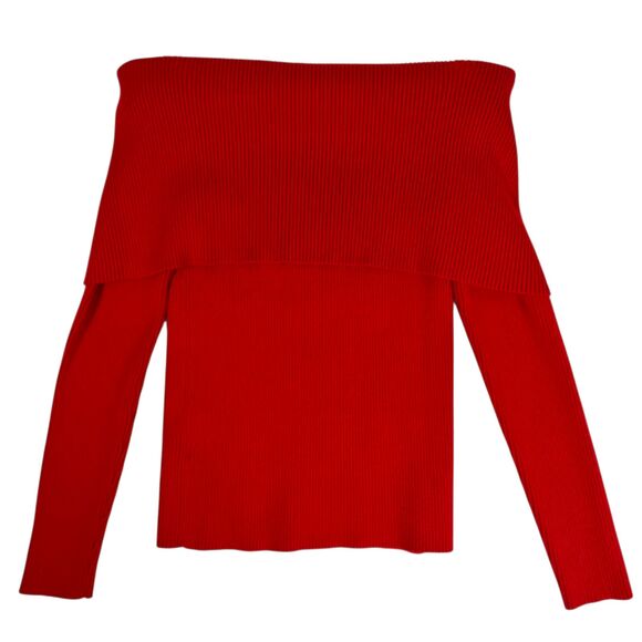 Banana Republic Small Red Off The Shoulder Sweater | Ribbed, Button Detail - Picture 3 of 10